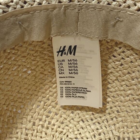 H&M | Women’s Neutral Beige Polka Dot Ribbon Tan Floppy Sun Straw Hat Visor Up - Picture 3 of 4